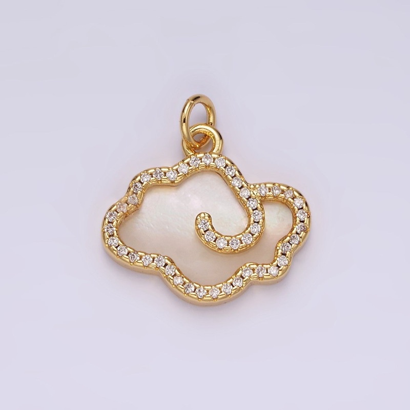 14K Gold Filled Shell Pearl Cloud Weather Micro Paved CZ Bezel Charm | AG602