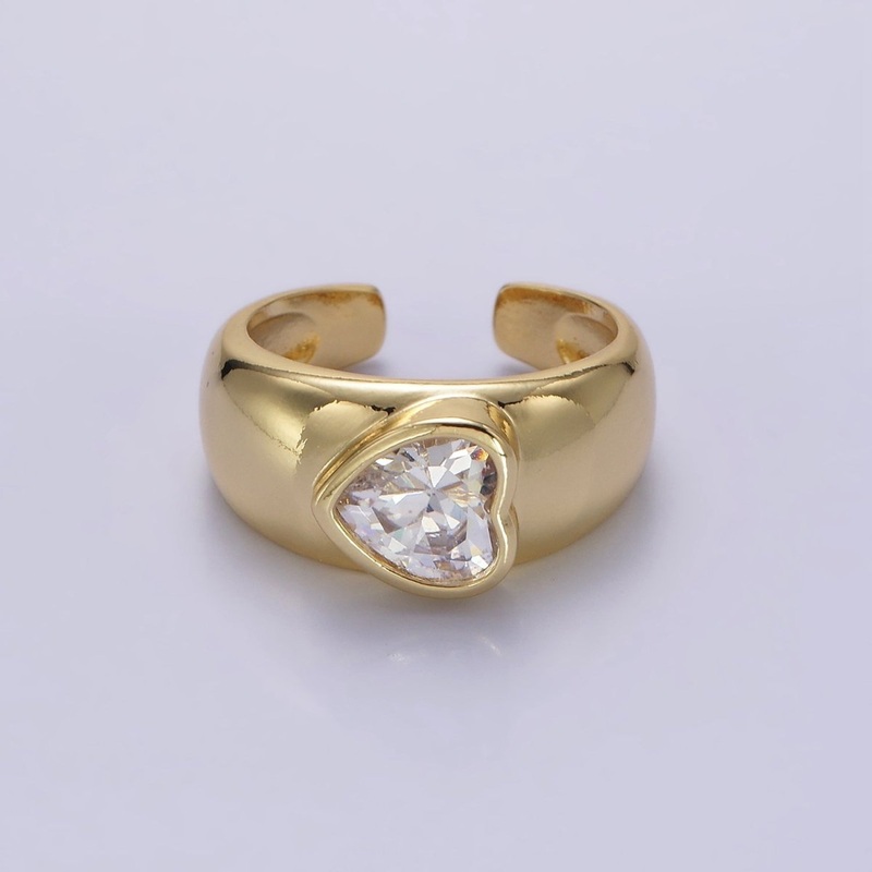 14K Gold Filled Sideway Heart CZ Solitaire Band Ring | O349