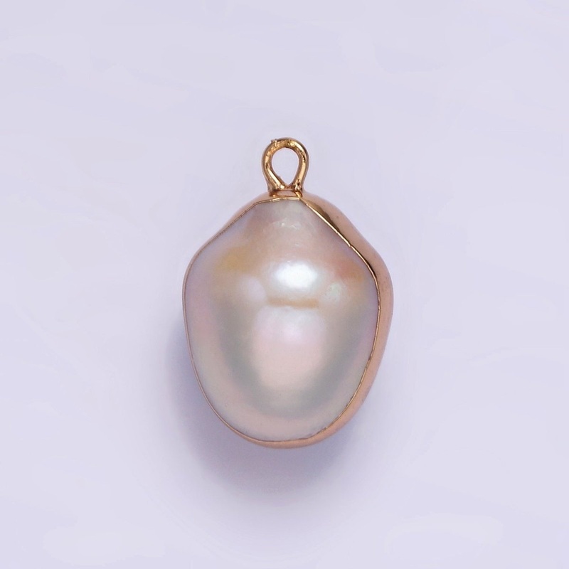 16K Gold Filled 19.5mm Cream Freshwater Pearl Abstract Dipped Charm | P1616