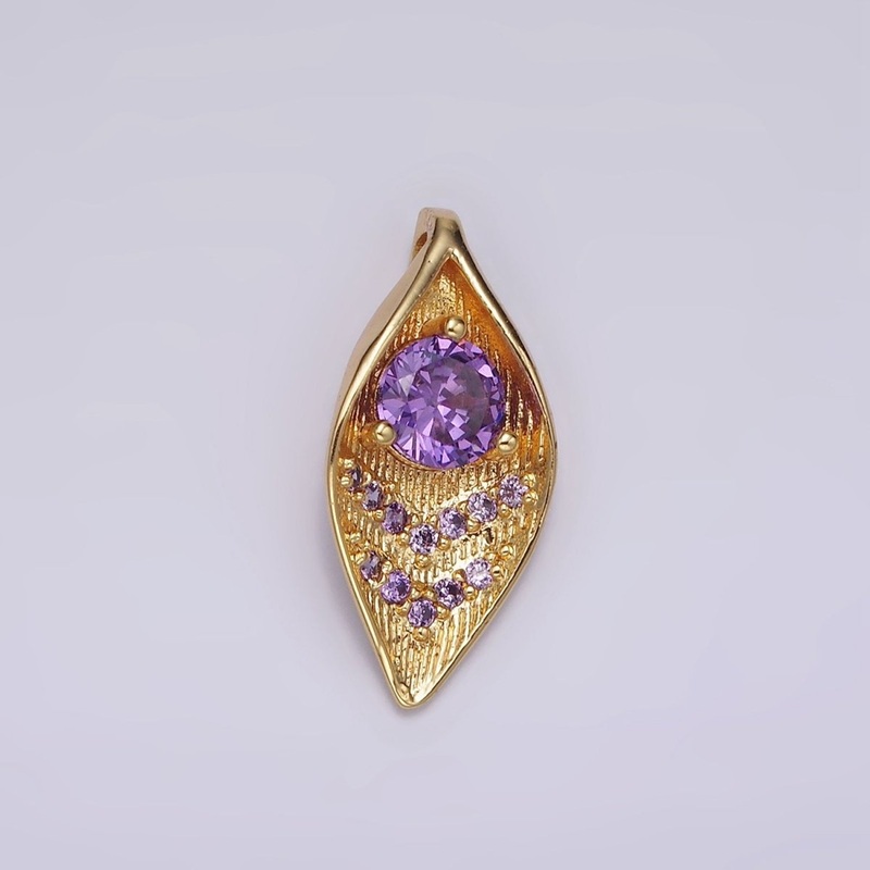 16K Gold Filled Purple CZ Arrow Micro Paved Curved Lead Nature Charm | N1914