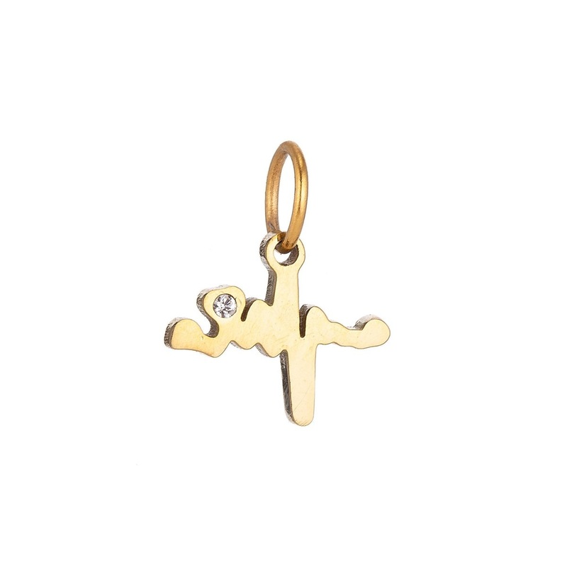 18K Gold Filled Classic Fancy Heart Beat Cubic Zirconia Bracelet Charm Necklace Pendant Findings for Necklace Earring Charm Jewelry Making E-645 Gold