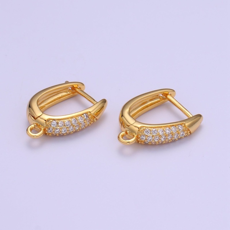 24K Gold Filled Open link Lever back Micro Paved CZ Earring Supplies K-847