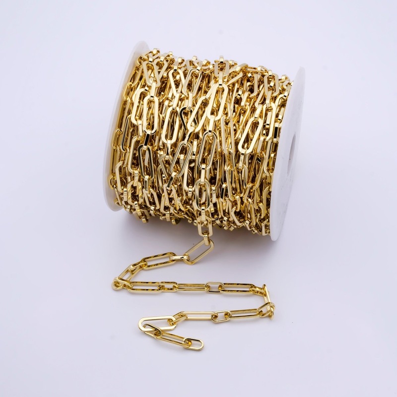 24K Gold Filled PaperClip Chain 20mmx7.5mm Elongated Unfinished Chain Wholesale by Yard | ROLL-828