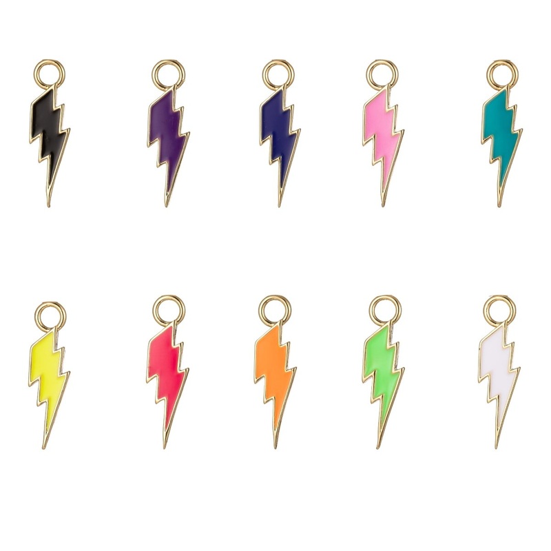 Enamel Lighting Gold Charm Colorful Bolt Pendant, Barbiecore Jewelry Y2K Charm Add on Charm Thunder Pendant for Necklace Earring Bracelet M-266-M-275 BLACK