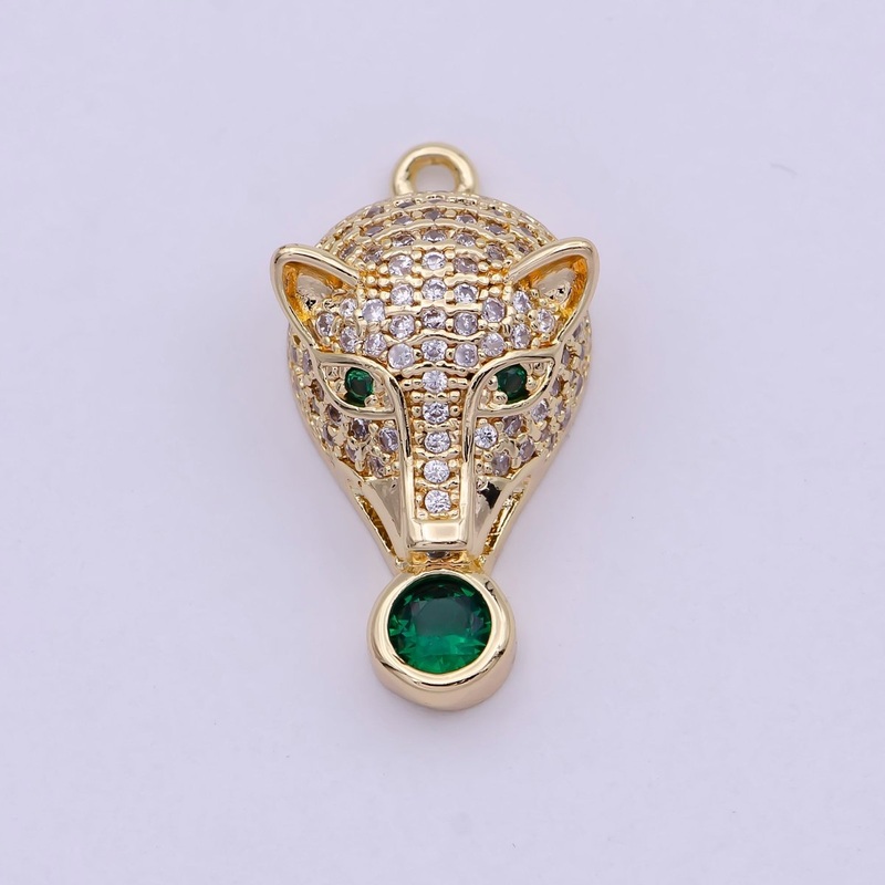 Micro Pave Leopard Charm, Gold Leopard Head Charm,Dainty Leopard Heart Charm for Bracelet Earring Necklace pendant in 14k gold filled C-803