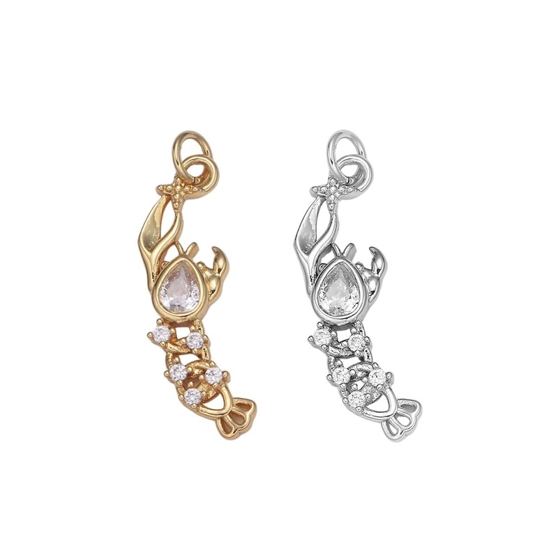 Pear Cut Pave Gold Lobster Charm, Shrimp Bracelet Charm, Necklace Charm, Earring Charm, Ocean Jewelry, Underwater animal E-197 E-788 Gold
