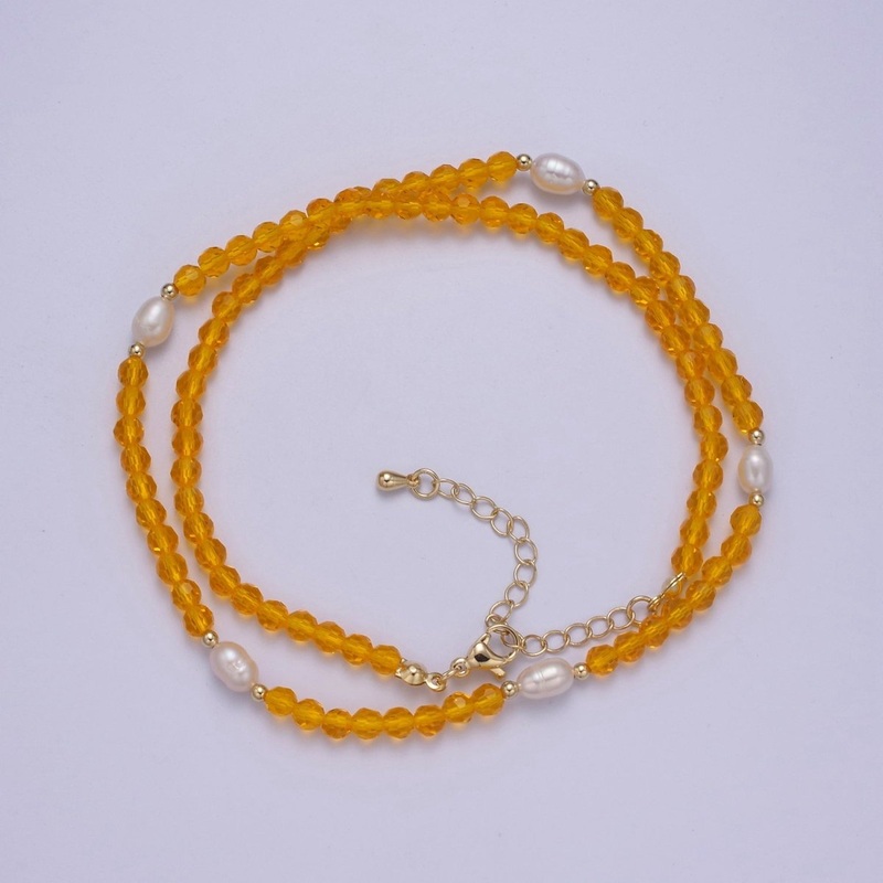 Pearl with Orange Glass Beaded Necklace, Orange Faceted Rondell Beads Necklace | WA-605 Clearance Pricing