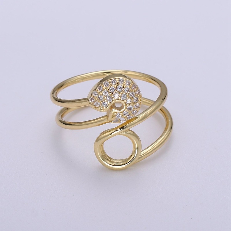 Safety pin ring Cz Swirl ring Eternity ring Eternity band Fashion ring Safety pin jewelry Gold ring Stacking ring US Size 6 Ring O-277