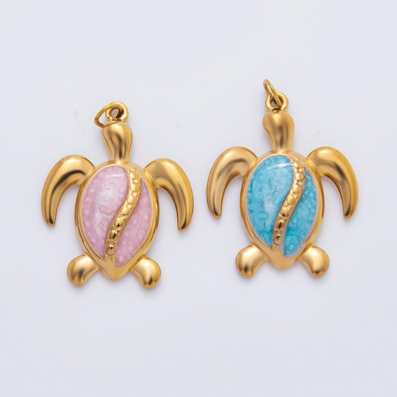 Stainless Steel 34mm Pink, Blue Enamel Turtle Tortoise Animal Charm | C201 Blue