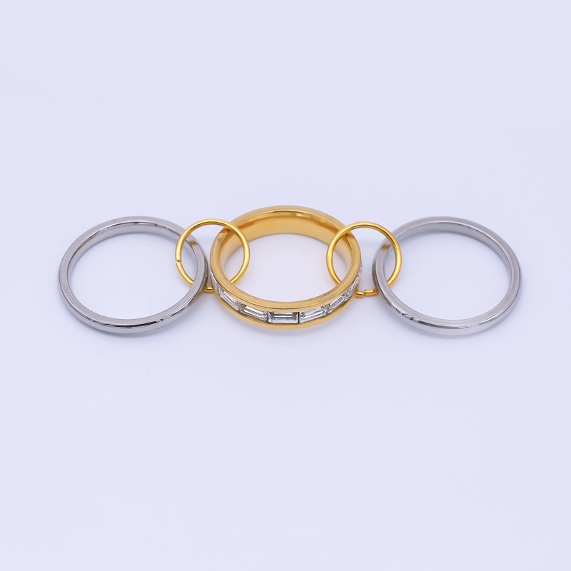 Stainless Steel Mixed Metal Baguette CZ Multiple Interlocked Bands Stacking Ring | O1439