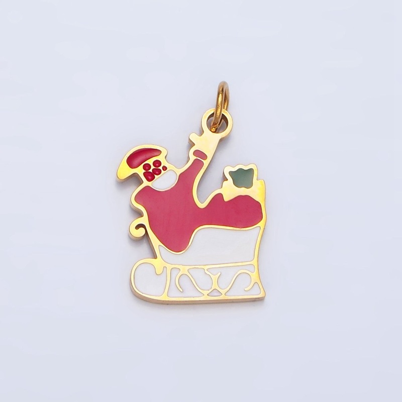 Stainless Steel Santa Claus Christmas Sled Enamel Holiday Charm | P1311