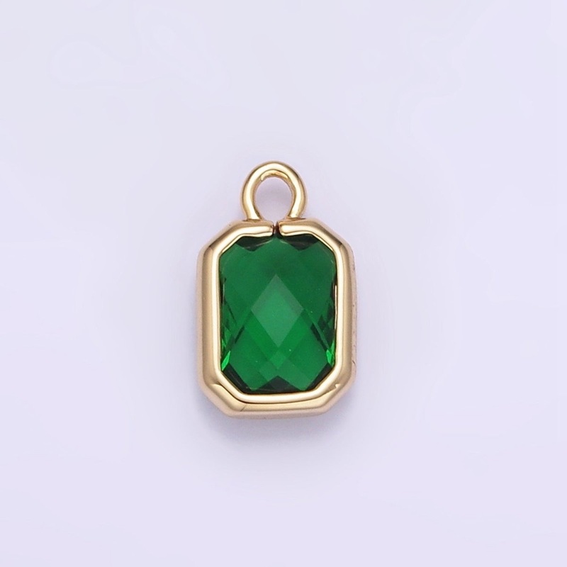 Tiny Charm 4X8mm Emerald Green Princesses Cut CZ Square Gold Bezel Cut Rim Tiny Small Pendant Charm Necklace Bracelet Earring Finding E-867 4×8 mm