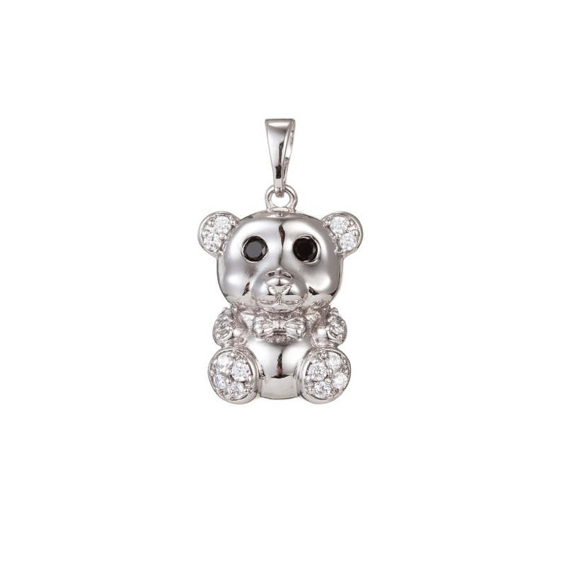 White Gold Filled Micro Pave CZ Cute Bear Pendant Charm, Bear Pendant Charm, White Gold Bear Pendant, For DIY Jewelry I-475