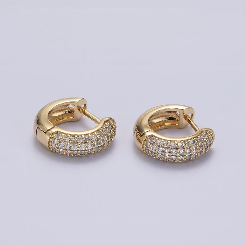 14K Gold Filled 14.5mm Micro Paved CZ Huggie Hoop Earrings | AE720