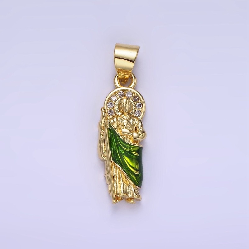 14K Gold Filled 24mm Saint Jude Micro Paved CZ Religious Pendant | AA1143