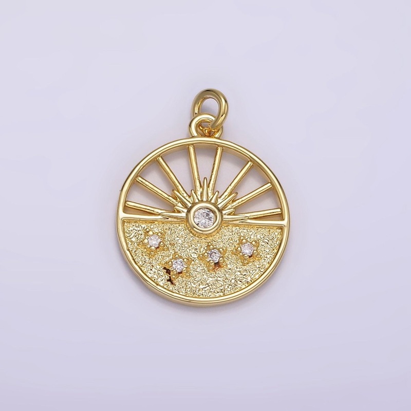 14K Gold Filled Celestial Sun Ray Stars Hammered Open Round Charm | AG284