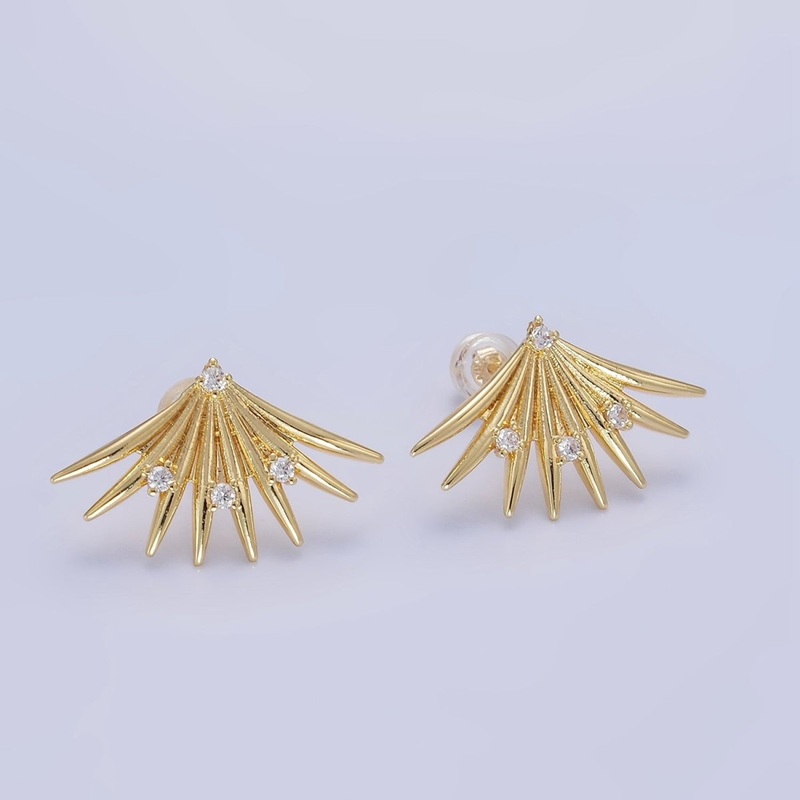 14K Gold Filled CZ Spiked Fan Stud Earrings | Q219