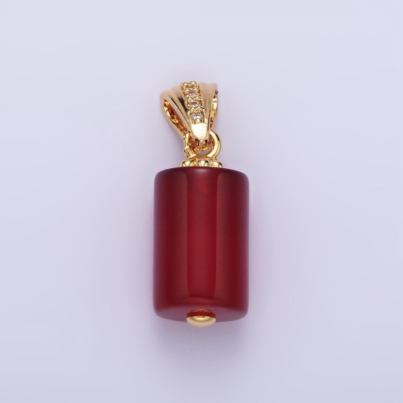 14K Gold Filled Red Carnelian Tube Clear Micro Paved CZ Lined Bail Pendant | N1290