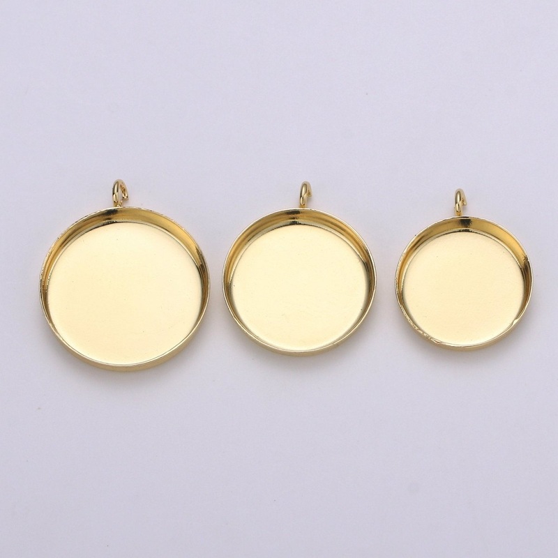 14kGold Filled Round Circle Circular Bezel Cup Earring,Supplies for DIY Earring & Pendat Jewelry,Perfect for DIY Round Pendant Tray with Loop K-926 K-927 K-928 25×21