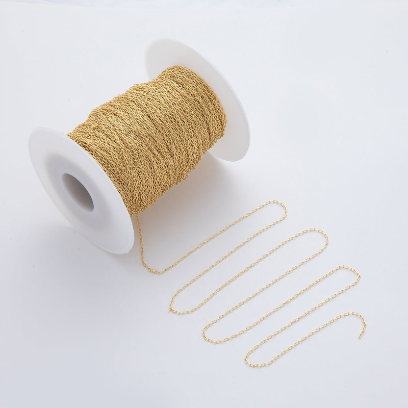 16K Gold Filled 2mm Minimalist Mini Paperclip Unfinished Chain by Yard | Roll-1560
