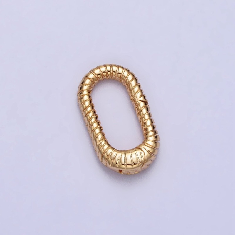 16mm Gold Textured Striped Oblong Push Spring Gate Ring Closure Enhancer Supply | Z-069