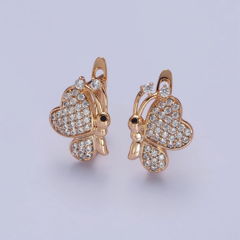 18K Gold Filled Clear cz Butterfly Mariposa Micro Paved Stud Earrings | AB1078