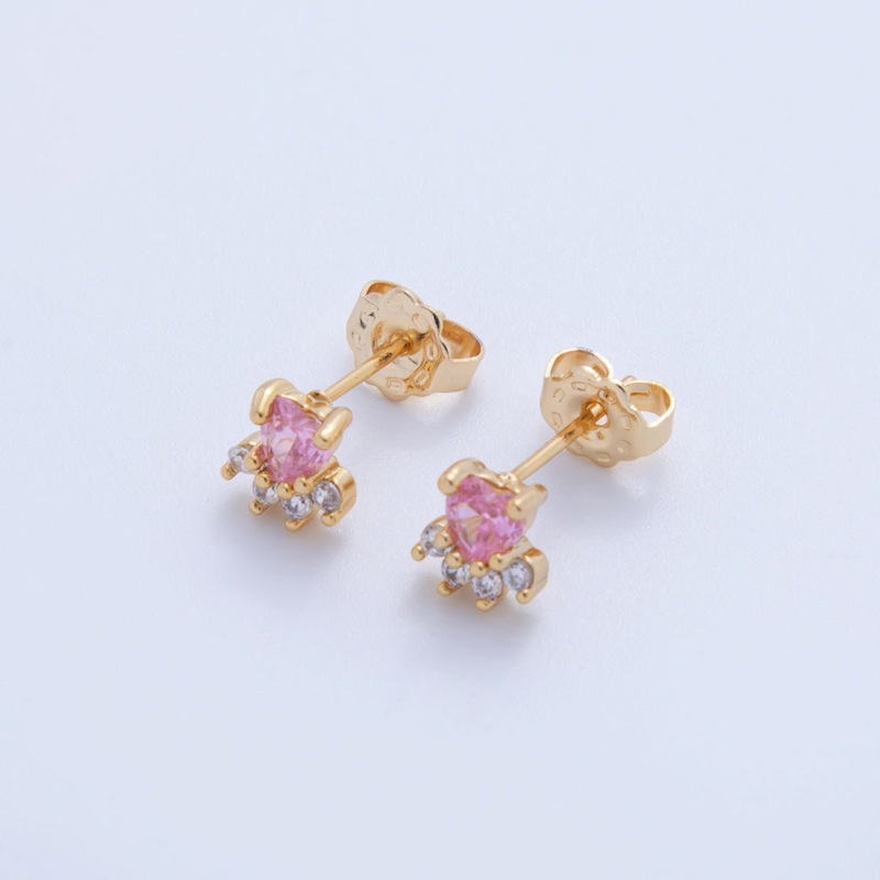 18K Gold Filled Pink Clear CZ Heart Ray Mini Stud Earrings | Q024