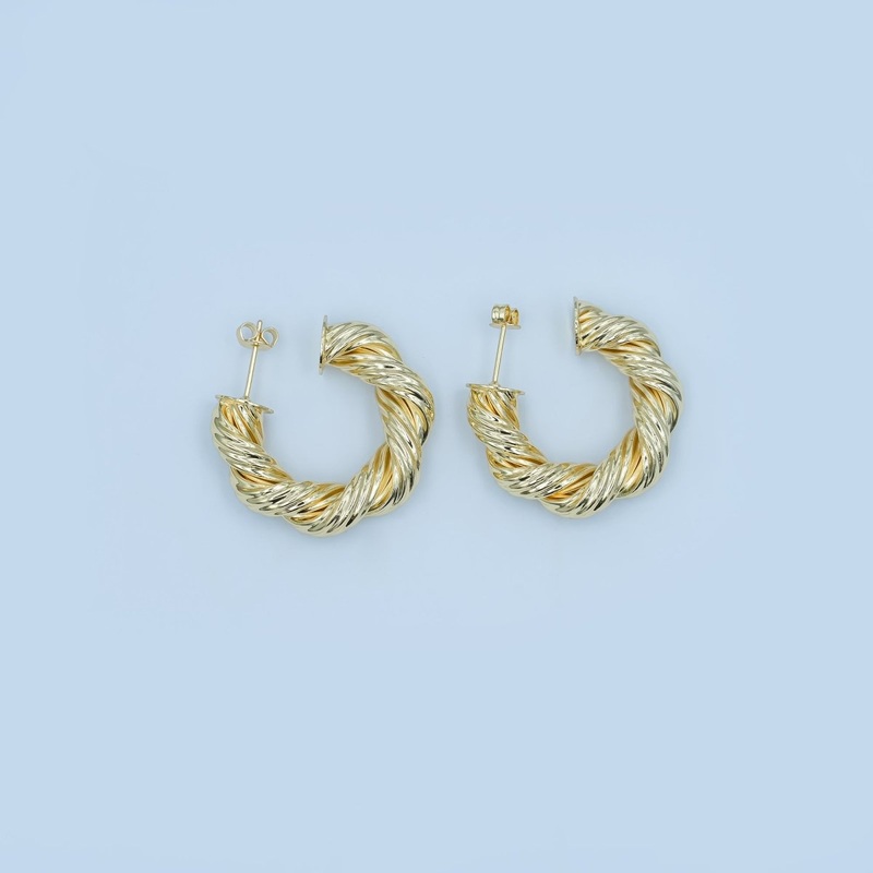 24K Gold Filled 30mm Twisted C-Shaped Hoop Earrings