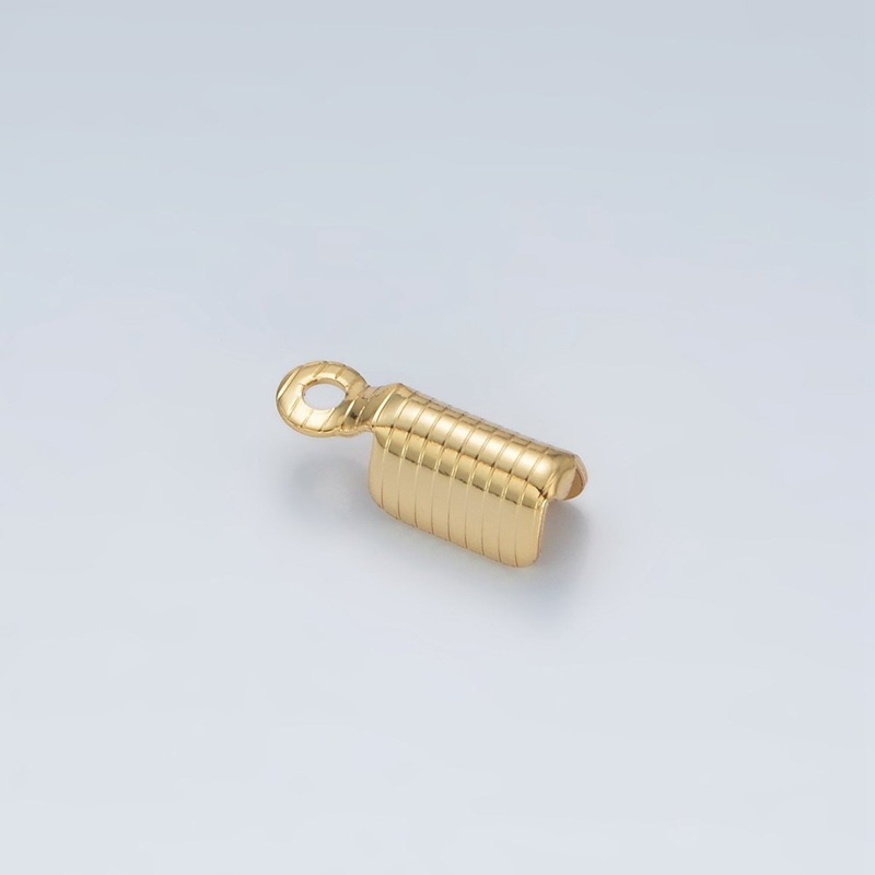 24K Gold Filled 4mm Lined Textured Fold Over Cord Crimp Findings | Z866