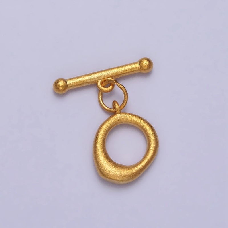 24K Gold Filled Matte Textured Round Geometric Toggle Clasps Jewelry Closure Supply | Z-073
