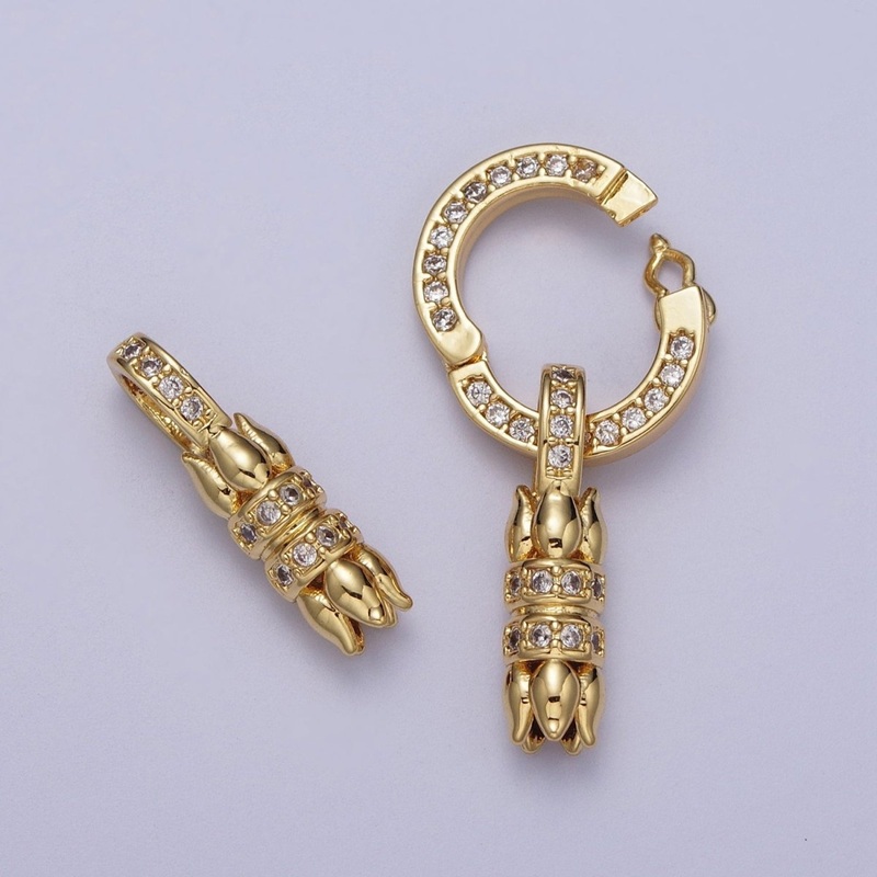 24K Gold Filled Micro Paved CZ Roses Double Loop Leather Jewelry Spring Gate Closure  K-180