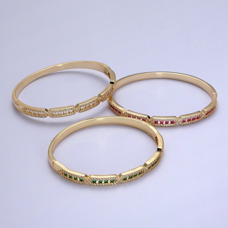 24K Gold Filled Micro Paved Rectangular Hexagon Geometric Bangle | WA-1296 – WA-1298 Clearance Pricing Clear