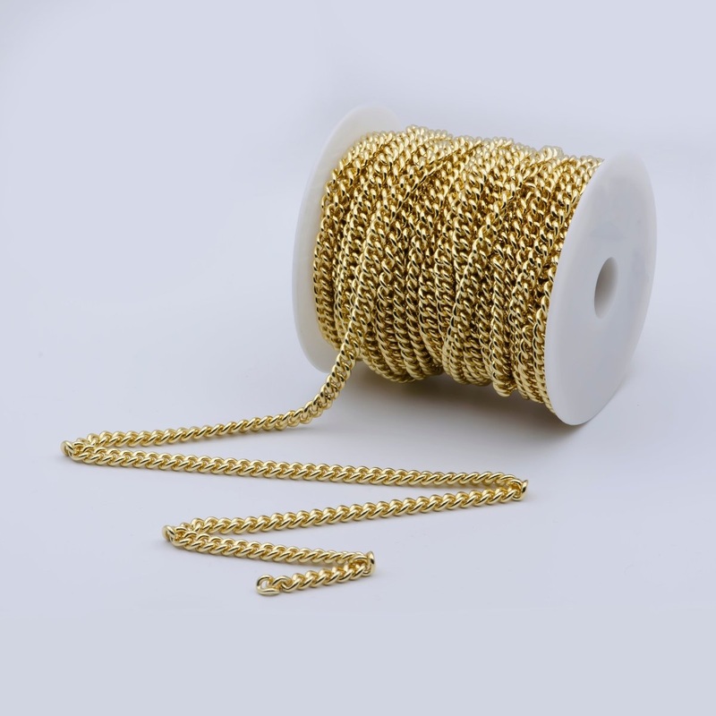 24K Gold Filled Unfinished Chain 5.9mm Gold Cuban Link Chain by Yard, Cable CURB Chain, Wholesale bulk Stunning Cuban Chain DIY Craft | ROLL-506 Clearance Pricing
