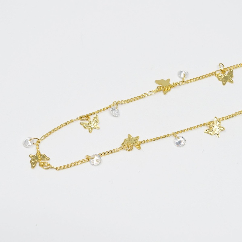 Butterfly 24K Gold Filled Cubic CURB Chain by Yard, Monarch CZ Charm Specialty Link Chain by Foot, Moth 6.9X6mm Chain 0.7mm Thick Designed Chain | ROLL-413 Clearance Pricing