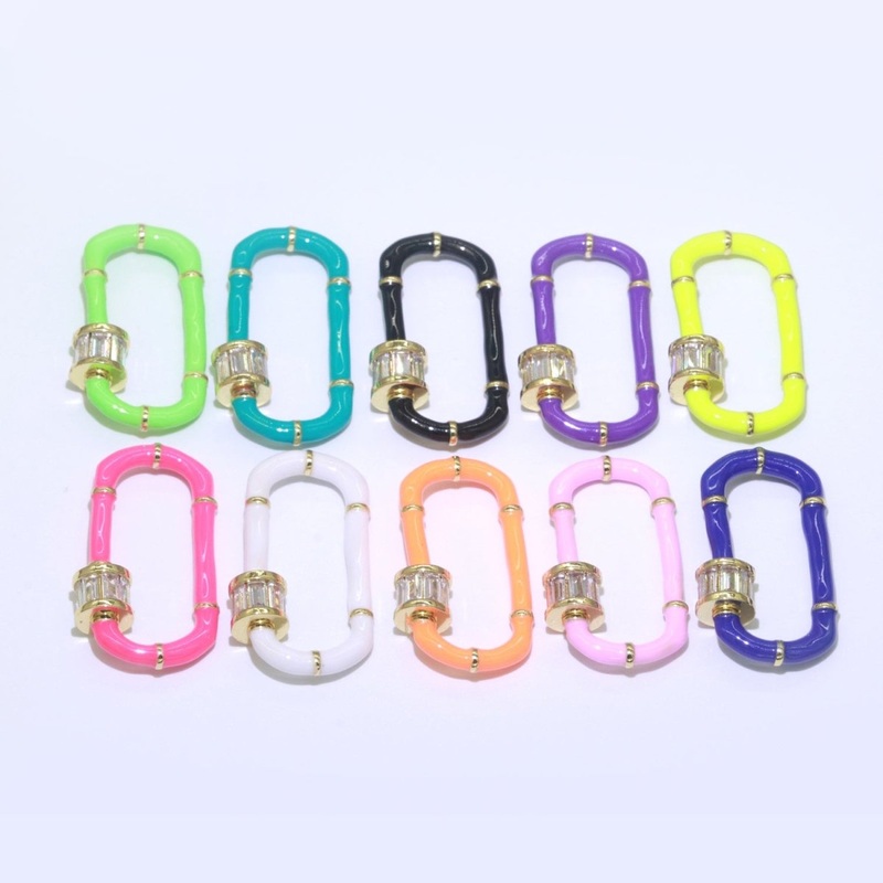 Enamel Carabiner Oval Screw Lock Clasp, Charm Link Connector 30x17mm L-373~L-382 Black