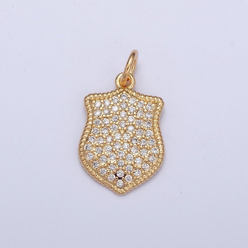 Micro Pave CZ Crest Shield Geometric Charm | X-116