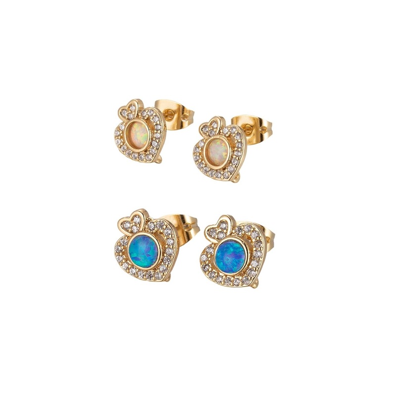 Mini Opal Heart Stud Earring Cartilage Earring, Gold Hear stud, dainty gold Minimalist earring Pushback stud L-513 L-514 Blue