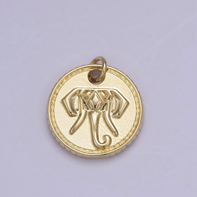 Small Gold Coin Charm Elephant Head Wild Animal Safari Inspired Jewelry N-837