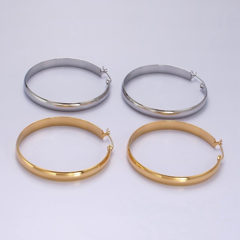 Stainless Steel 35mm, 45mm, 55mm Minimalist Thin Wide Latch Hoop Earrings | AE229 – AE234 Gold 35mm
