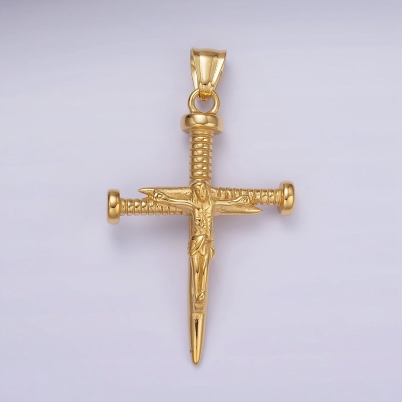 Stainless Steel Jesus Crucifix Nail Religious Cross Pendant | P1074
