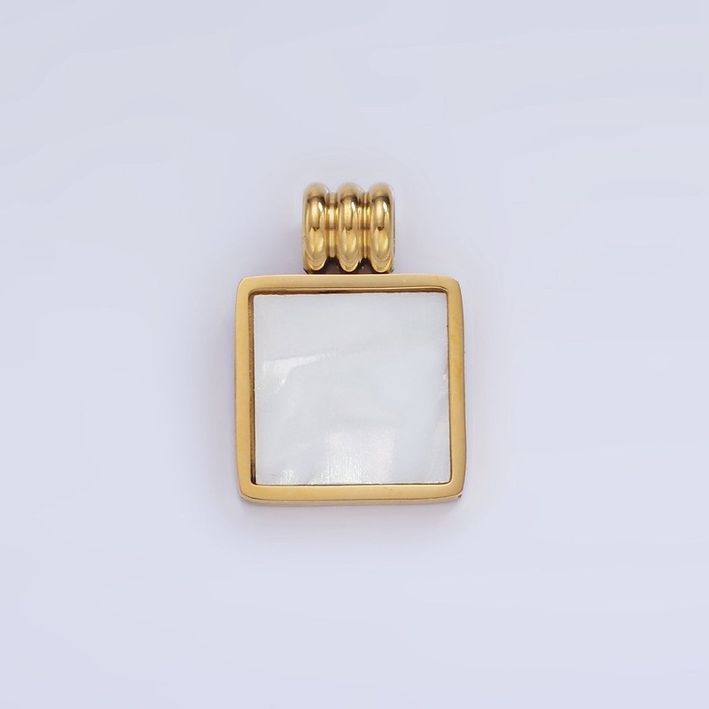 Stainless Steel Shell Pearl Square Bezel Triple Band Charm | P968
