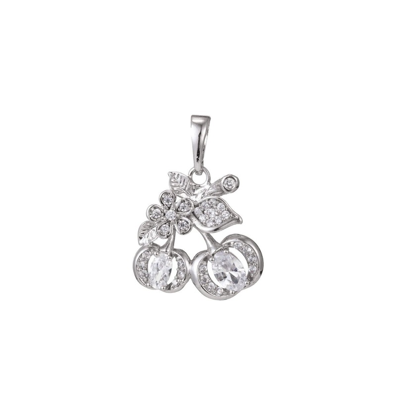 White Gold Filled Micro Pave CZ Cherry Pendant Charm, Micro Pave CZ Cherry Pendant Charm, Gold Filled Fruit Pendant, For DIY Jewelry I-395 I-457 Gold