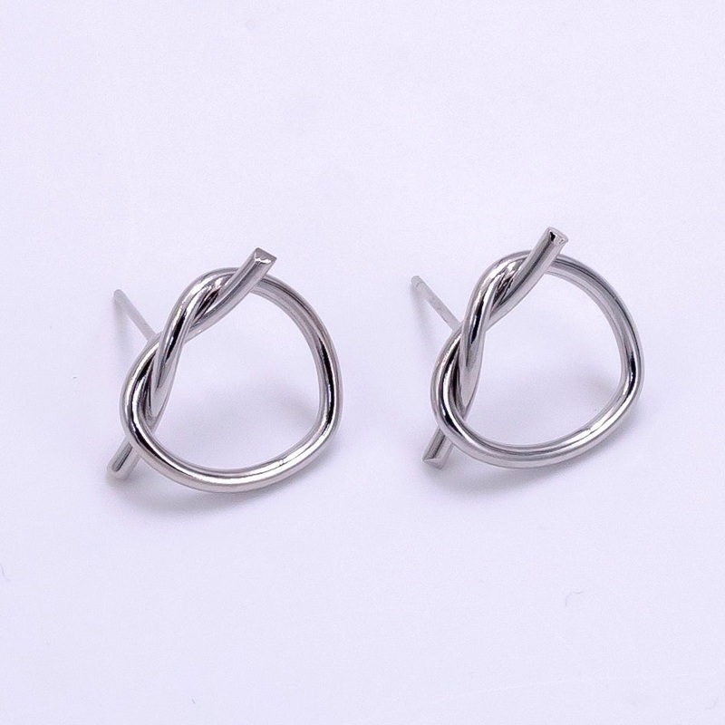 White Gold Filled Open Heart Tied Knot Minimalist Stud Earrings | AB1276