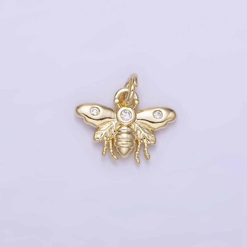 14K Gold Filled 10mm Triple CZ Queen Bumble Bee Wasps Insect Charm | AG717