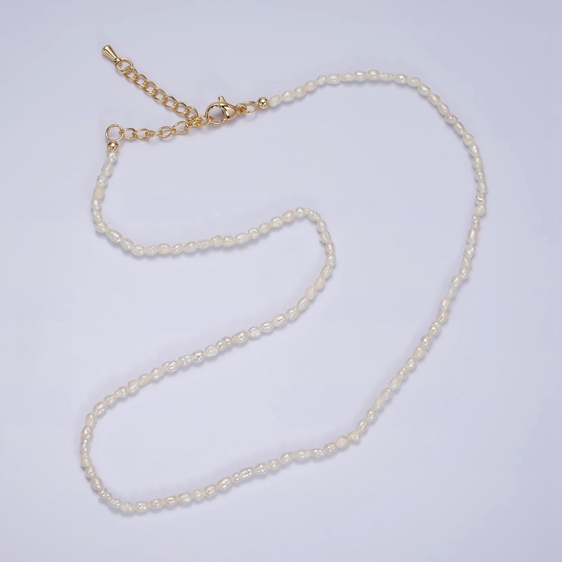 14K Gold Filled 2.5mm Ringed Oval Freshwater Pearl 15.5 Inch Choker Necklace w. Extender | WA-1988 Clearance Pricing