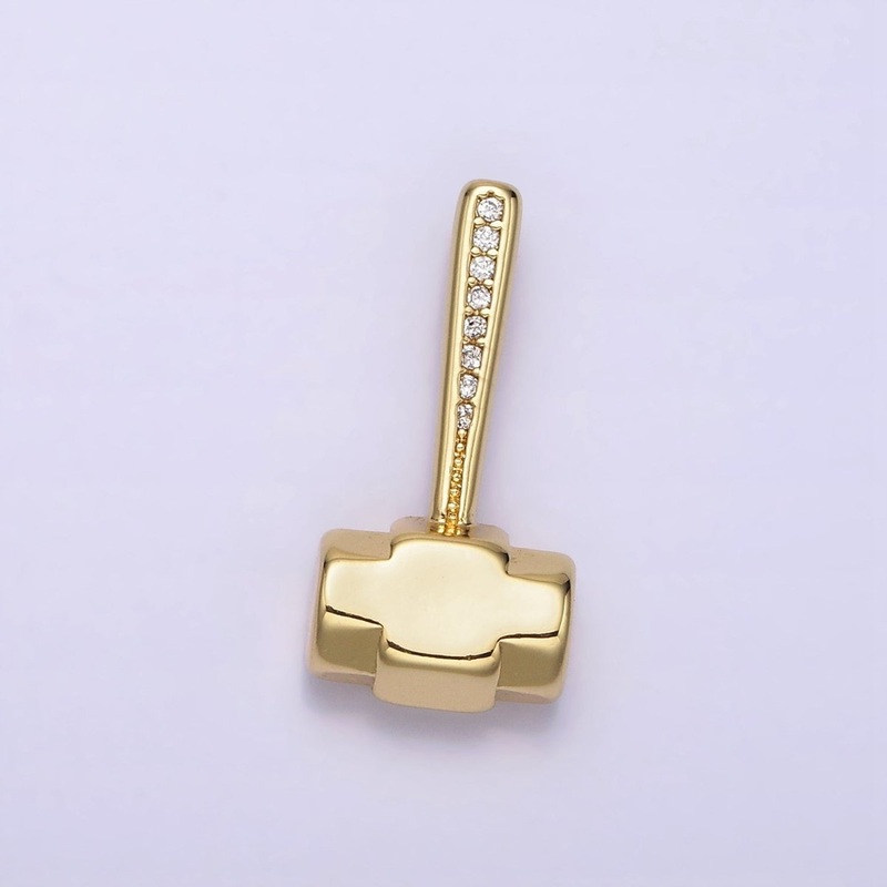 14K Gold Filled 20.5mm Clear Micro Paved CZ Sledgehammer Construction Tool Charm | N1245