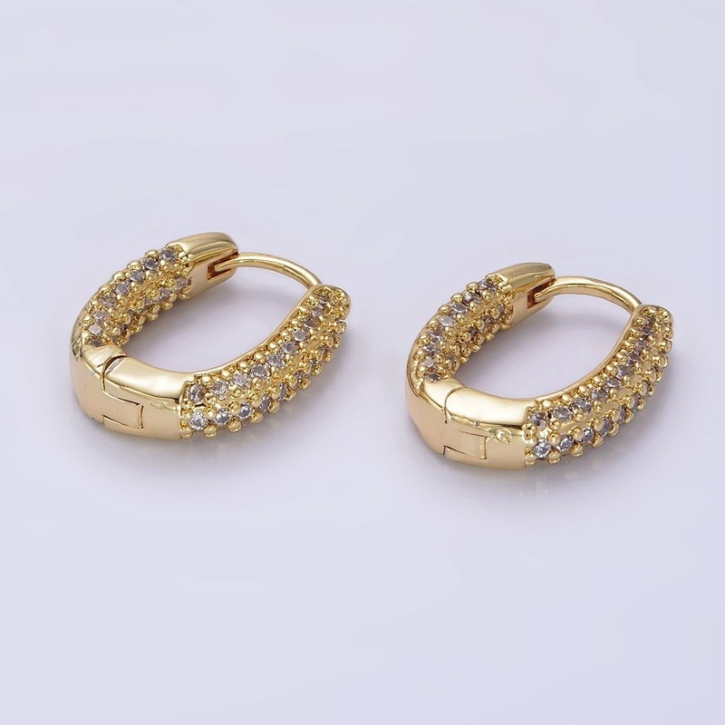14K Gold Filled 20mm Clear Micro Paved CZ Oval Oblong Huggie Earrings | AE906