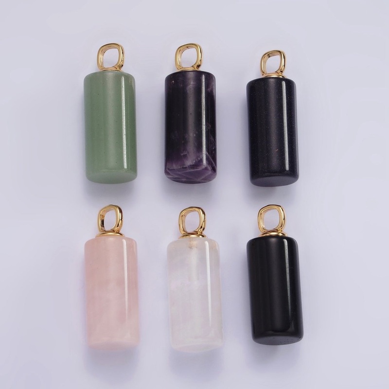 14K Gold Filled 27mm Tube Natural Gemstone Drop Pendant | N1963 – N1968 Aventurine