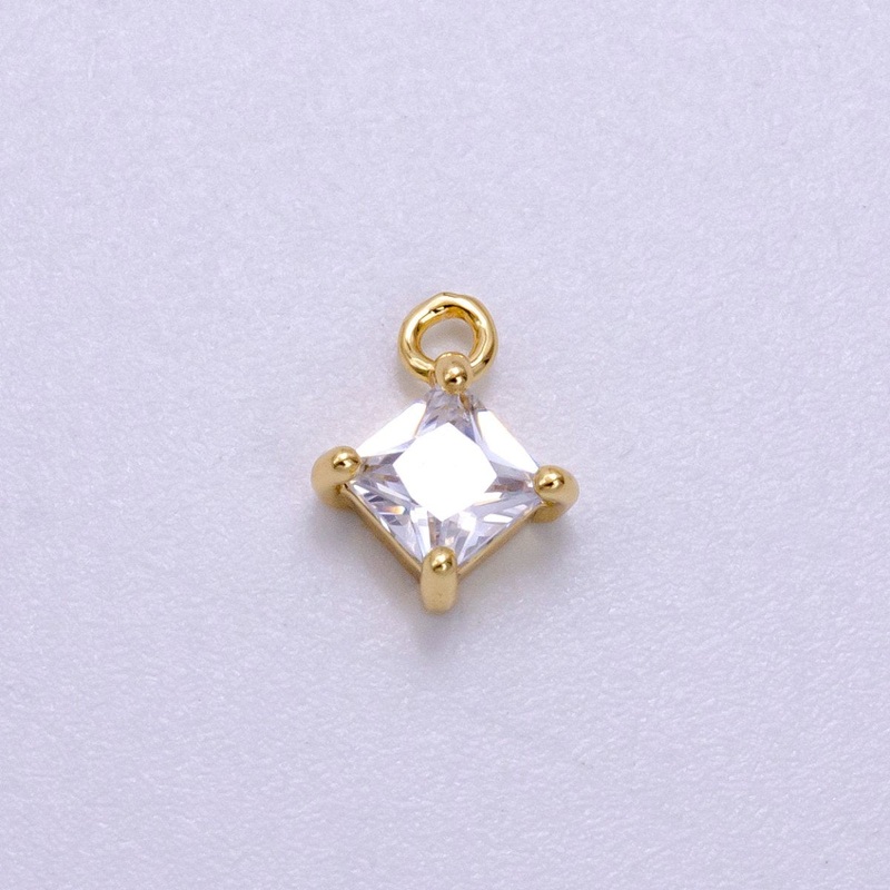 14K Gold Filled 8mm Clear CZ Rhombus Bezel Mini Charm | W484