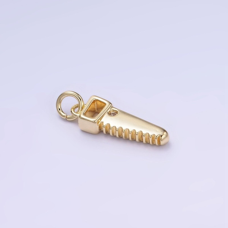 14K Gold Filled CZ Cross Cut Saw Blade Construction Tool Mini Charm | W555
